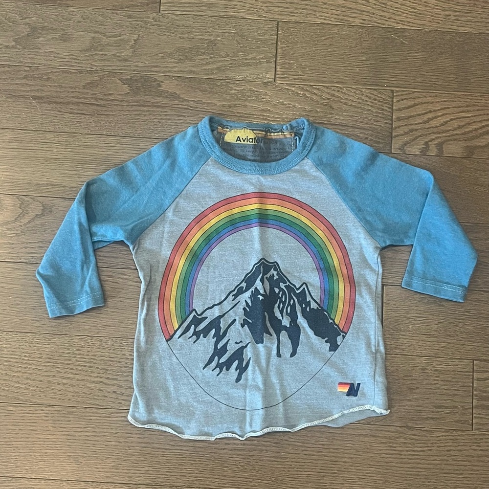 Aviator Nation Kids Blue Long Sleeve with Rainbow Mountain